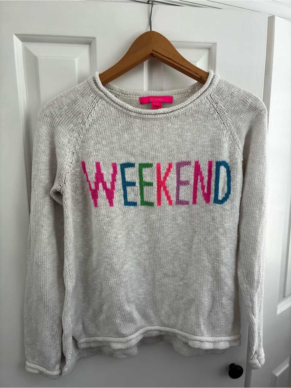 Lilly Pulitzer White/Cream 'WEEKEND' Crewneck Sweater